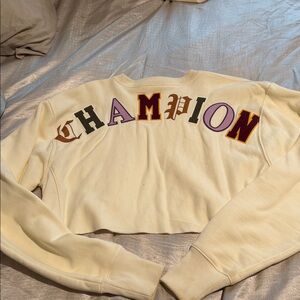 Champion Women's Cream Cropped Crew Neck Sweater